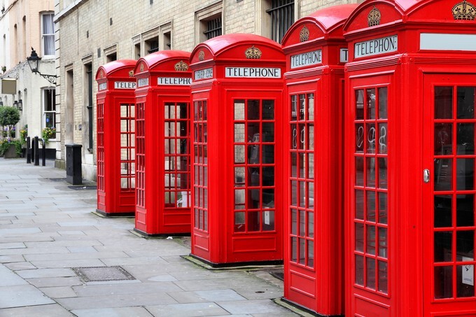 London, United Kingdom - red telephone boxes of Broad Court, Covent Garden